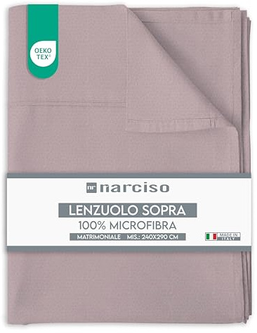 NARCISO Lenzuolo Sopra Matrimoniale 240x290 in Microfibra Tinta Unita Embossed, Lenzuolo Senza Angoli Matrimoniale Traspirante ed Anallergico, Biancheria da Letto Made in Italy (2P, Cipria)