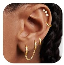 Adramata Boucles d'Oreilles Argent pour Femme Plaquée Or 14 Carats Dangle Chaîne Boucles d'oreilles Creoles Or/Argent Hypoallergénique Boucle d'Oreille Piercing Tragus Helix