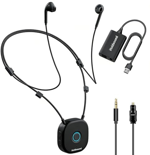 Holdsound HSD100 TV Kopfhörer Kabellos Senioren, Funkkopfhörer Kabellos für TV mit USB-Sender, Nackenbügel-Design, Verbesserte Lautstärke, Keine Audioverzögerung, Plug-and-Play, 15 Stunden, Schwarz
