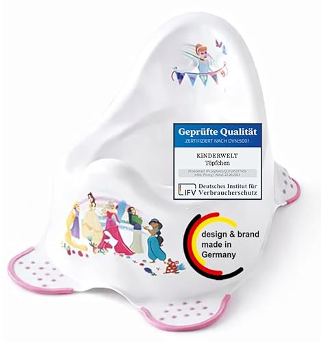 KiNDERWELT Premium Töpfchen für Kinder und Babys, Prinzessin Design in weiß, Töpfchen für Kleinkinder ab 18 Monaten, hohe Rückenlehne, rutschfest und BPA-frei
