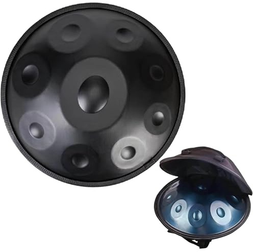Handpan Drum 432Hz 440Hz in Re Minore 55cm Steel Pan Drum 9/10/12 Note Strumenti a Percussione in Metallo per Meditazione Yoga Sound Healing(Black,432HZ/9Note)