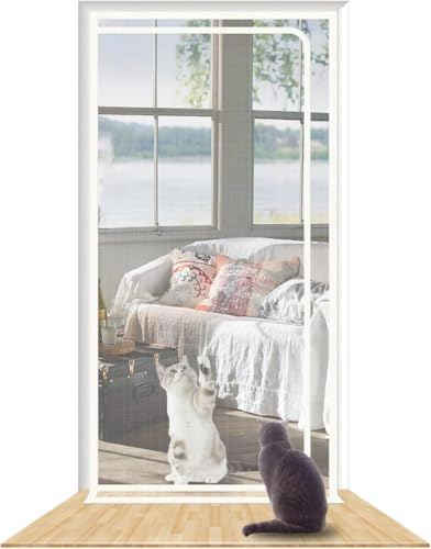 UZAMIRLEX Porta schermata per Gatti, Zanzariera for Porta con Cerniera for Gatti, for Patio, Balcone, Bianca, Diverse Misure(110x220cm)
