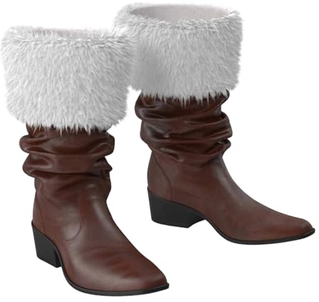 Stivali da donna con tacco di Babbo Natale, tinta unita, stivali invernali foderati in pile, stivali da neve termici per travestimenti, calzature per cosplay, Marrone, 40.5 EU