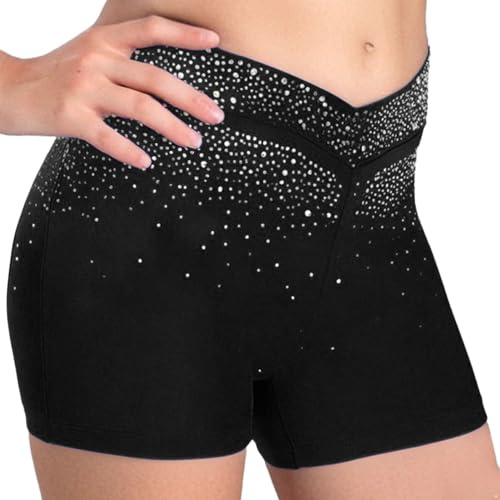 Jydiazi Flickshorts, glitter, strass, träningsbyxor, kort, gymnastik, sportshorts, barn, konståkning, akrobatik, korta byxor, elastisk linning, Svart_a, 146-152