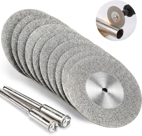10PC Diamond Cutting Discs 40mm with 2 Mandrels for Dremel Rotary Tools, Ultra-thin Rotary Tool Cutting Disc for Diamond Metal Glass Ceramics Tile Stone Gem
