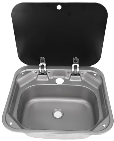 Yechiry Évier de Camping-car avec Couvercle en Verre trempé, Lavabo en Acier Inoxydable avec Couvercle Pliable, Petit Bar Portable argenté Brillant pour Camping-car, Véhicule, Bateau,