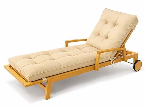 POKAR Cuscino per Sdraio da Giardino 200x60x13 cm | Materassino per Lettino Prendisole Trapuntato | Idrorepellente e Impermeabile | Cuscino per Sedia a Sdraio | OEKO-TEX | Fabbricato nell'UE | Beige