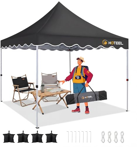 HOTEEL 3x3m Faltpavillon 3x3m Pop-Up Pavillon, UV Schutz 50+ Wasserdichter and Verstärkter Rahmen, Baldachin für Hochzeiten, Partyzelt, Marktstände, Events, Garten, Strand. Bonus 4 Sandsäcken(Schwarz)