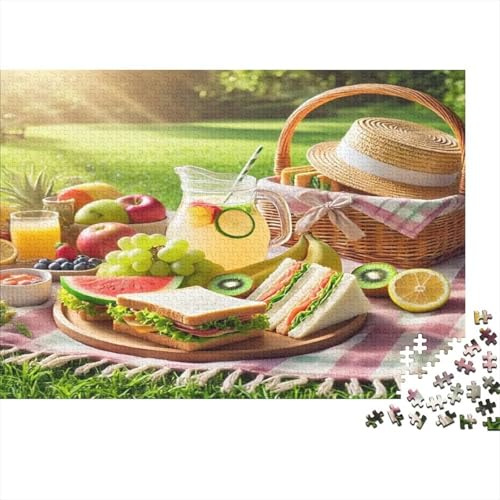 Picnic Scene 1000 Piece Jigsaw Puzzle Paper for Adults Summer Sunshine Sandwich Fruit Hat Basket Lawn Wall Art Decor Leisure Hobby 139 70x50cm/1000pcs