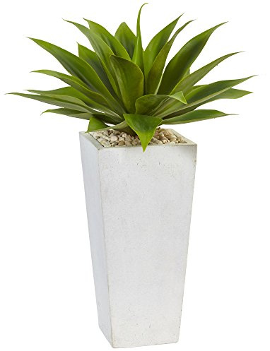 NearlyNatural Agave pianta Artificiale in Vaso Bianco, Verde