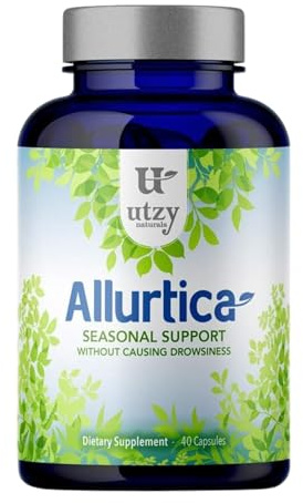 Utzy Naturals Allurtica | Sinus & Respiratory Support Supplement with Quercetin and Stinging Nettle | Seasonal Support for Adults & Kids | Non Drowsy | 40 Capsules