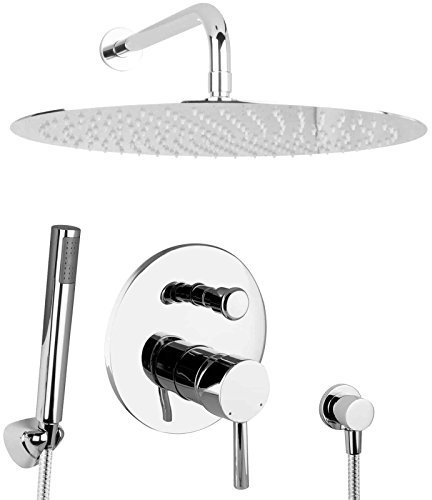 PaulGurkes 40cm Duschsystem Duschset Regendusche unterputz Set rund Tropendusche Regenwalddusche Regenbrause Kopfbrause Komplett Dusche einbaufertig Luxusdusche XXL Duschtempel Wellnessoase