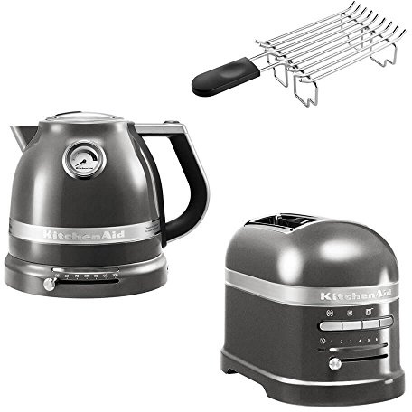 KitchenAid Artisan Frühstücks Set | incl. Wasserkocher 5KEK1522, 2 Scheiben Toaster 5KMT2204 und Brötchenaufsatz | für einen perfekten Start in den Tag! (Madallion Silber)