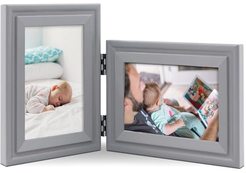 JD Concept Vertical Horizontal Combo, Double 5x7 Grey Wood Art Picture Frame, Foldable Opening 4.5x6.5 Photo Frame, Portrait and Landscape View Standing on Desk