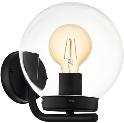 EGLO Außen Wandlampe Taverna, 1 flammige Außenleuchte klassisch | Wandleuchte aus verzinktem Stahl in Schwarz und Kunststoff in Transparent, Außenlampe mit E27 Fassung, IP44