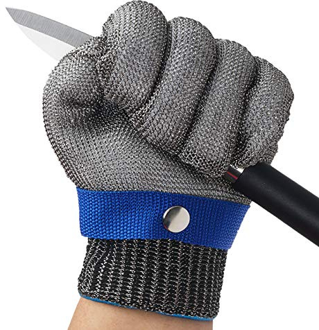 Xsayjia Gants de sécurité Gants de Travail Résistants aux Coupures Niveau 5 Acier Inoxydable Anti Coupure Cuisine Protection Gant（Gants en coton + gants en acier inoxydable ）