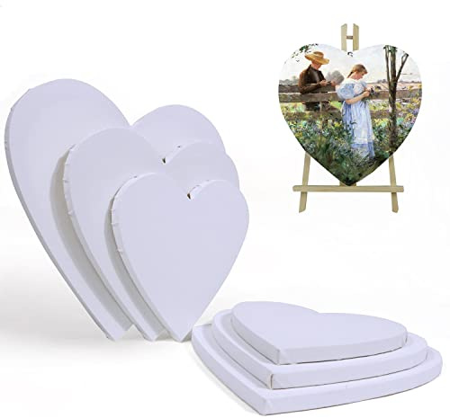 6er Leinwand zum Bemalen, herzförmige Keilrahmen aus Baumwolle, säurefrei | Acryl Leinwand Set Herz, Künstler Leinwand Herzform Keilrahmen für Acryl- und Ölgemälde, Ø 20, 25, 30 cm