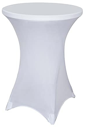 Dololoo Stretch Stehtischhussen Elasthan Tischdecke, Ø 80-85cmX110cm Rund Husse für Stehtische Tischhusse, Weiß