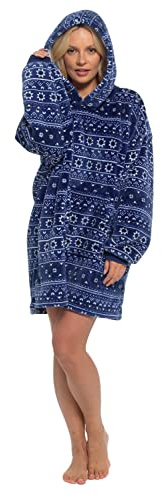 Slumber Hut Hoodie Wearable Blanket Ultra Soft Fleece Snuggle Poncho Loungewear Hooded Top Oversized Comfy Cosy Sweatshirt Throw Cover - Blue Xmas Aztec Adults One Size