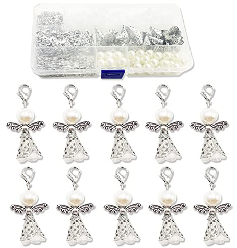 50 Set Schutzengel DIY Kit Perlen Engel Anhänger Charme Engel Schlüsselanhänger Engel Perlen für Hochzeit Baby Dusche Party Geschenk Diy, Silber