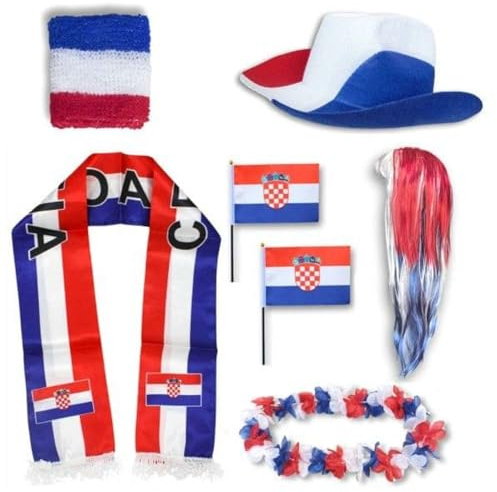 Sonia Originelli Fan-Set Kroatien Fan-Set 1 XXXL Langhaar - Kroatische Fanartikel EM WM Fußball Party Karneval