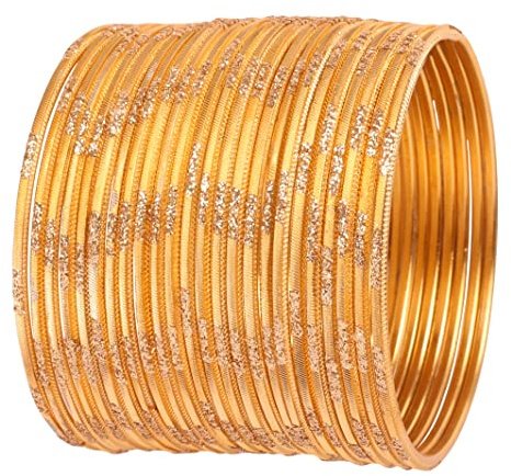 Touchstone NEU Indische Bollywood Frisch Mode Trend Setter Wunderschön gravierte Arbeit funkelnder Strass goldene Farbe Designer Schmuck Bezaubernde Armbänder Armreif. Set von 24.Für Frauen.