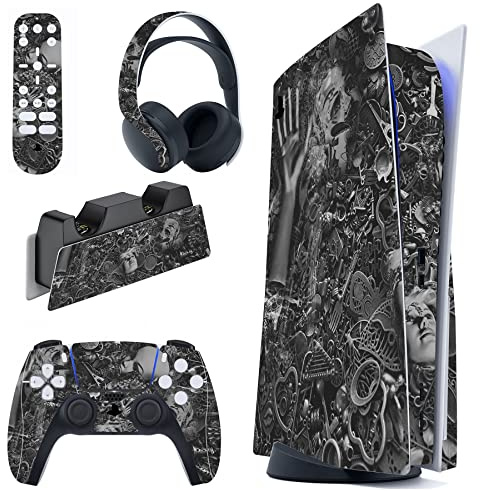 PlayVital Skin Stickers für ps5 Konsole Regular Edition,Vinyl-Skin Folie Stickers Aufkleber Schutzfolie für PS5 Konsole,Controller,Ladestation,Headset,Medienfernbedienung-Cyborg Wreck