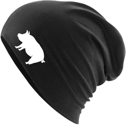 Huuraa Slouch Beanie Schwein Silhouette Geschenk | Erwachsenen Wintermütze Baumwolle und Elasthan Mütze Geschenkidee doppellagige Baumwollmütze