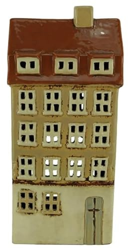 mucHome Windlicht Haus für Teelicht aus Keramik Teelichthaus Lichthaus (Hellbraun 11x8,5x24cm)