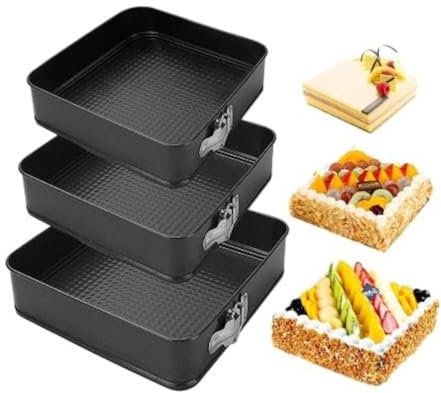 Topyond Tortiera Quadrata a Cerniera, Rivestimento Antiaderente, a Tenuta Stagna, Fondo Rimovibile, per Cheesecake, Pizza, Pane, Strumento di Cottura Versatile per La Cucina(22/24/26)