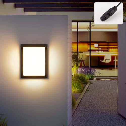 LED 24W Applique Murale intérieur/Extérieur,3000K blanc chaud Moderne Luminaire Murale,Éclairage Mural Etanche IP65,Lampe Murales pour Cour,Jardin,Terrasse,Proche,Mur,Pathway,Patio, Villa,Couloir,Noir
