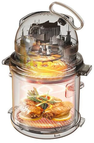 Freidora de aire de cristal, 1300 vatios - Sin aceite - 360°C de calor circulante - Amplio rango de temperatura 80~200°C - Temporizador libre de 5~60 minutos (3.5L)