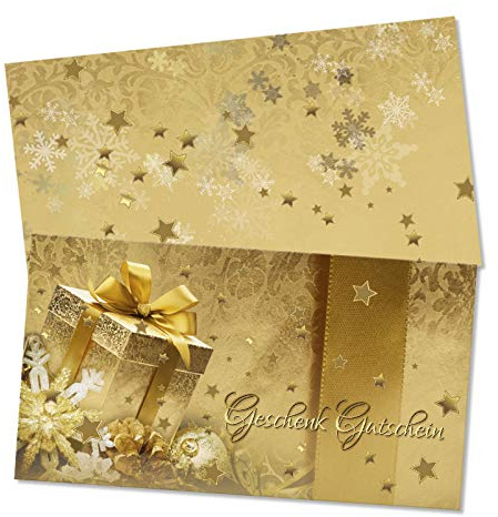 GESCHENKGUTSCHEINcom by POS-HAUER. Gutschein-Set. 25x Gutschein + Kuvert. Für Weihnachten, blanko zum selber Ausfüllen für Firmen.