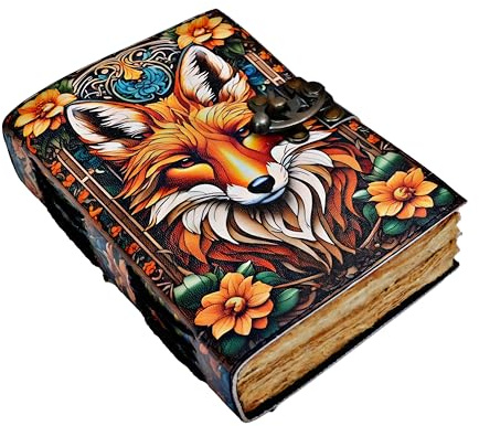 ANSAR HANDICRAFTS Book of Shadows Notizbuch mit Fuchs-Druck, Hexenzauber für Männer und Frauen, 200 Seiten, mit Verschlussverschluss, Vintage, handgefertigtes Büttenrand, Papier, Leder-Skizzenbuch