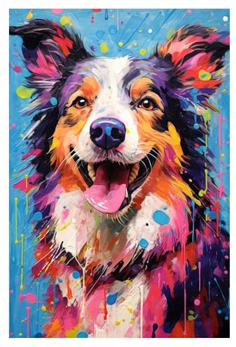 DCIDBEI 30 x 40 CM Rund Diamant Malerei Tiere Pop Art, 5D Diamond Painting Hund Anime, Diamond Art/Mosaik-Handwerk/Einzigartiges Geschenk/Wohnzimmer-Schlafzimmer-Dekoration