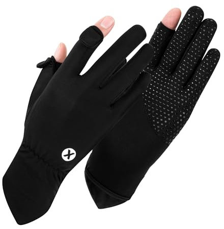 Newellsail Damen UV Sonnenschutz Handschuhe rutschfeste Fahrradhandschuhe Sommer Dünne Eisseide Atmungsaktiv Sonnenhandschuhe für Autofahren Angeln Golf 1 Paar (Schwarz)
