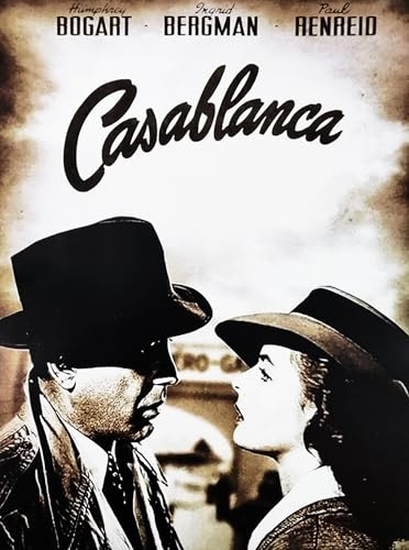 KUSTOM ART Poster Decorativo da Parete Serie Locandina Film Celebri Casablanca con Humphrey Bogart, Ingrid Bergman e Paul Henreid Stampa Artistica su Carta Patinata 40x30 cm Senza Cornice