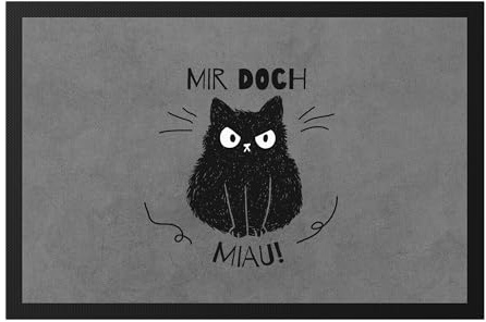 Hey!Print Mir Doch MIAU Fußmatte mit Katzen und Herzen Motiv für Katzenliebhaber Katzenliebe Mieze Büsi