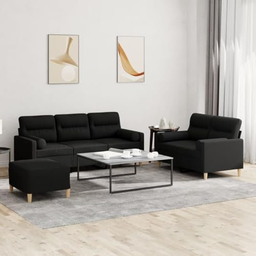 Homgoday 3-TLG. Sofagarnitur mit Kissen Loungesofa Wohnzimmersofa Sofa Couch Doppelsofa Couchgarnitur Gästesofa Moderner Sitzmöbel für Wohnzimmer Büro Schwarz Stoff