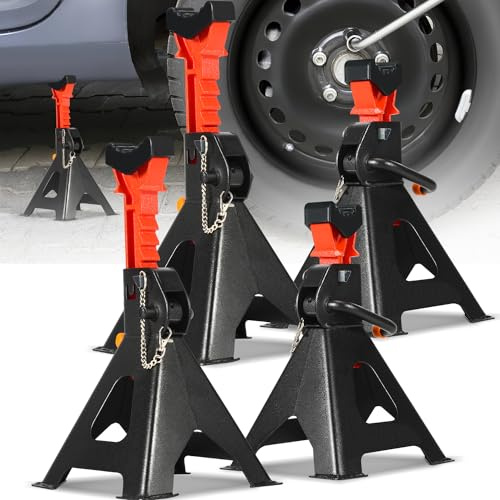Ollewiellan - Set di 6 cavalletti di sostegno auto, capacità di carico 3T, regolabili in altezza da 285-430mm, con cunei di sicurezza e supporti in gomma, cavalletti per auto PKW