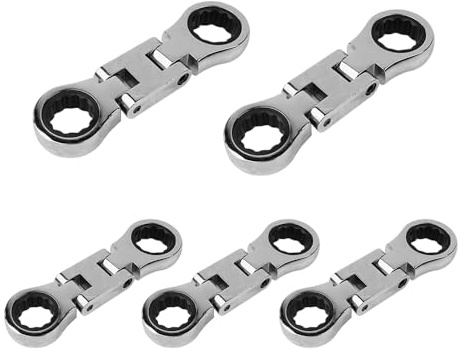Sarini 5 Piece Stubby Flex-Head Ratchet Wrench Set Metric Combination Sae 72 Teeth, Crv, Nickel Plated, With Rolling Pocket 8m10m12m13m14m15m16m17m18m19m