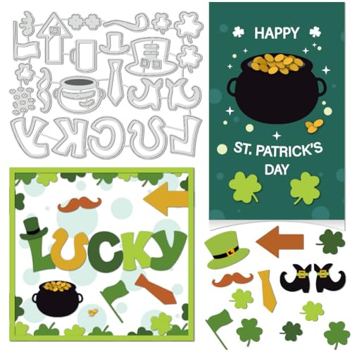 BENECREAT St. Patrick'S Day Glücks Stanzer Für Kartengestaltung, 149x114mm Irisches Kleeblatt Prägeschablonen Vorlage Für Karten Scrapbooking DIY Bastelalbum Papierkartendekor 0.08cm Dick