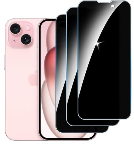 LYPHPE 【3 Pezzi】 Vetro Temperato per iPhone 14 Pro/iPhone 15/iPhone 16 Privacy Pellicola Protettiva,Durezza 9H,Anti-Spy,Anti-Graffio,Senza Bolle,Anti-Impronte Protezione Schermo