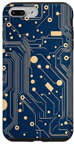 Coque pour iPhone 7 Plus/8 Plus Carte mère bleue vintage à pois avec circuit amusant