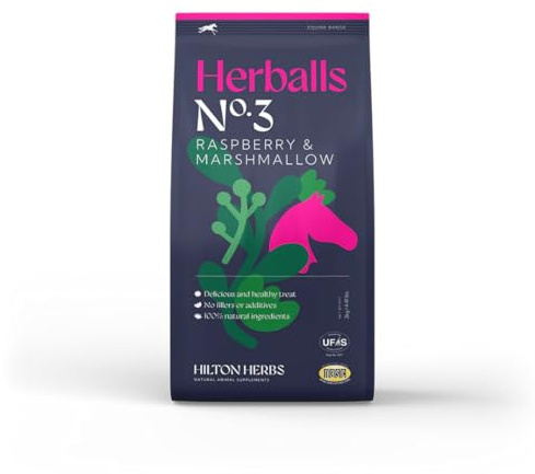 Hilton Herballs No. 3 Raspberry & Marshmallow. All-Natural Horse Treats. Tasty Reward for Horses and Ponies. No Additives or Fillers. Molasses-Free. 100% Natural Ingredients. 2kg Bag. Made in UK.