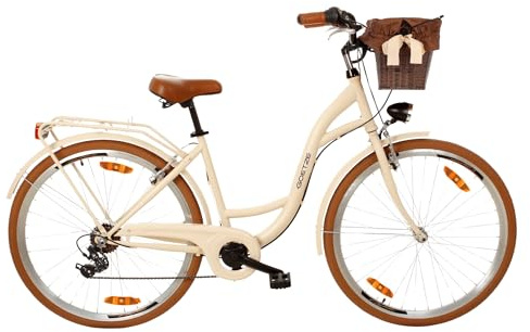 Goetze Mood 28 Zoll Citybike Damen | 18 Zoll Tiefeinsteiger | Shimano Tourney 7-Gang | LED-Beleuchtung | Korb & Gepäckträger | Komfortsattel | City Fahrrad für Alltag & Freizeit