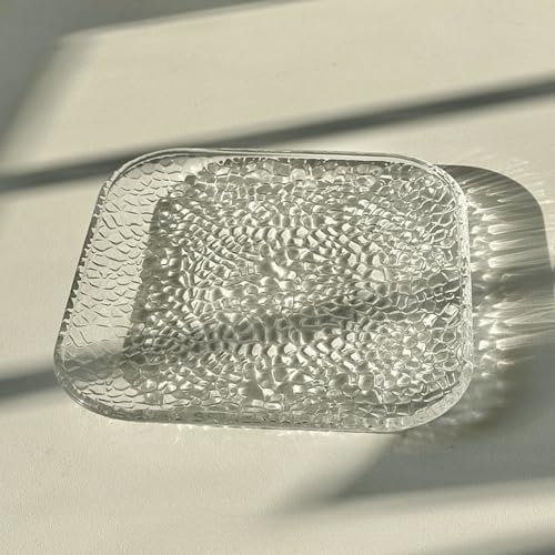 Set di 2 piatti quadrati in vetro trasparente per snack, 15,2 cm, piattini quadrati in cristallo per caffè, antipasti, insalata e frutta a forma di fiore in rilievo (3 pezzi)