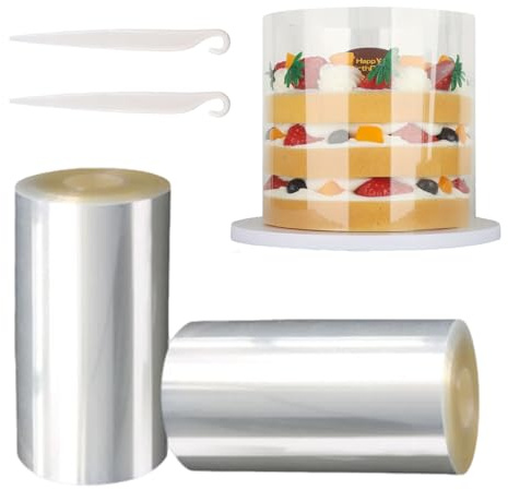 Tortenrandfolie,Transparent Acetat Rolle,Tortenrandfolie Wiederverwendbar,Verdickter Tortenrandfolie,Transparent Rolle Kuchen Halsbände,Acetat Folie für Kuchen Tortendeko Schokolade (5m*20cm*2pcs)