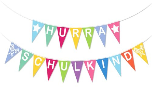 DPKOW Bunte Einschulung Deko Schulkind Wimpelkette Banner, Stoff Einschulung Girlande Schulanfang Deko zum Schulstart Schuleinführung, Schulkind Wimpelketten Partydeko Partydeko für Junge und Mädchen