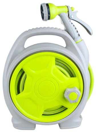 ENWYTE Hose Reel Watering Hose 6 Types Nozzles Hand Crank Retractable Portable Free Standing Garden Watering Car Washing Landscape Irrigation Pets Outdoor Use(15+20m)